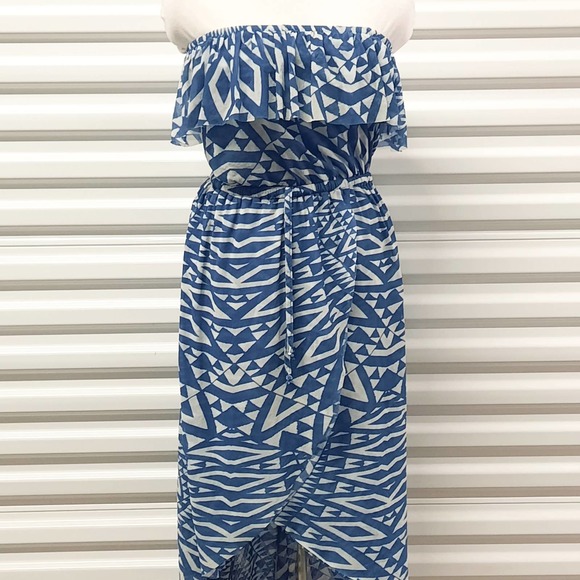 Sweet Pea Dress Womens Small Blue Strapless Faux Wrap Elastic Midi - Picture 4 of 9